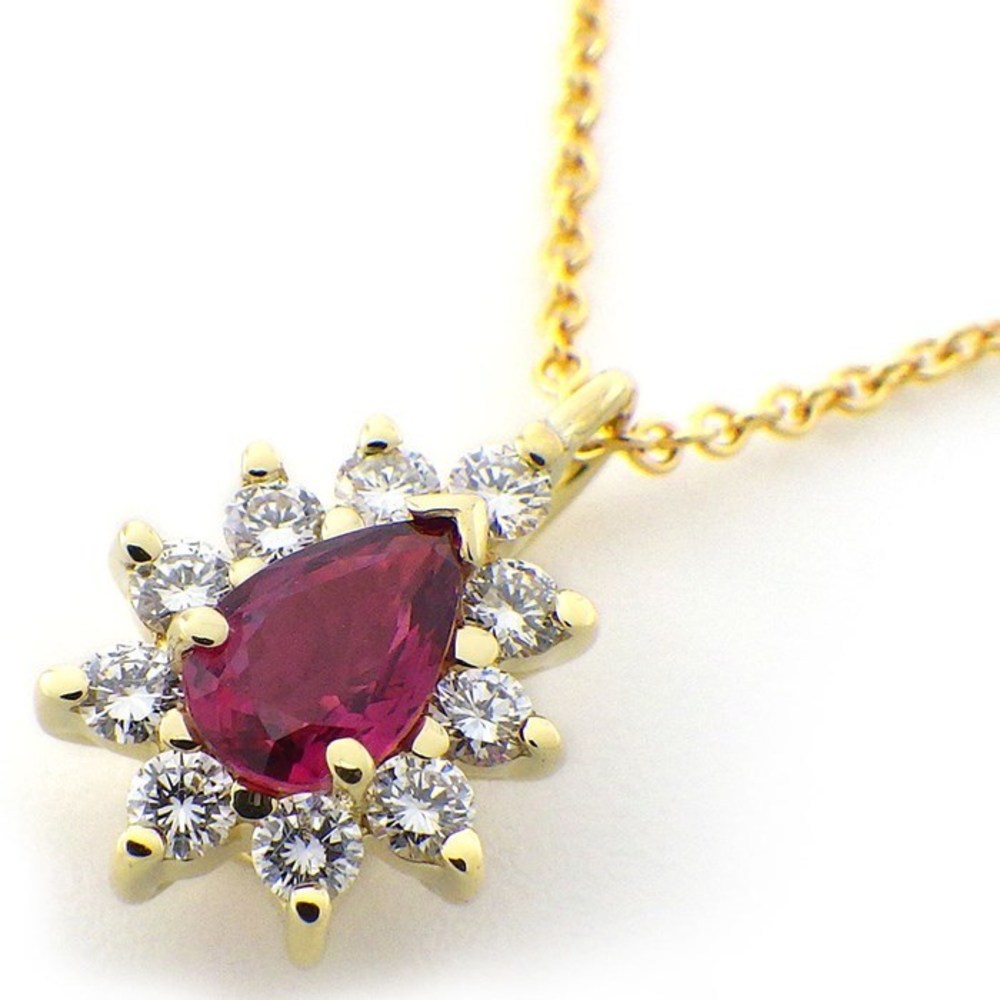 Tiffany Drop Tier Ruby Diamond Necklace Yellow Gold